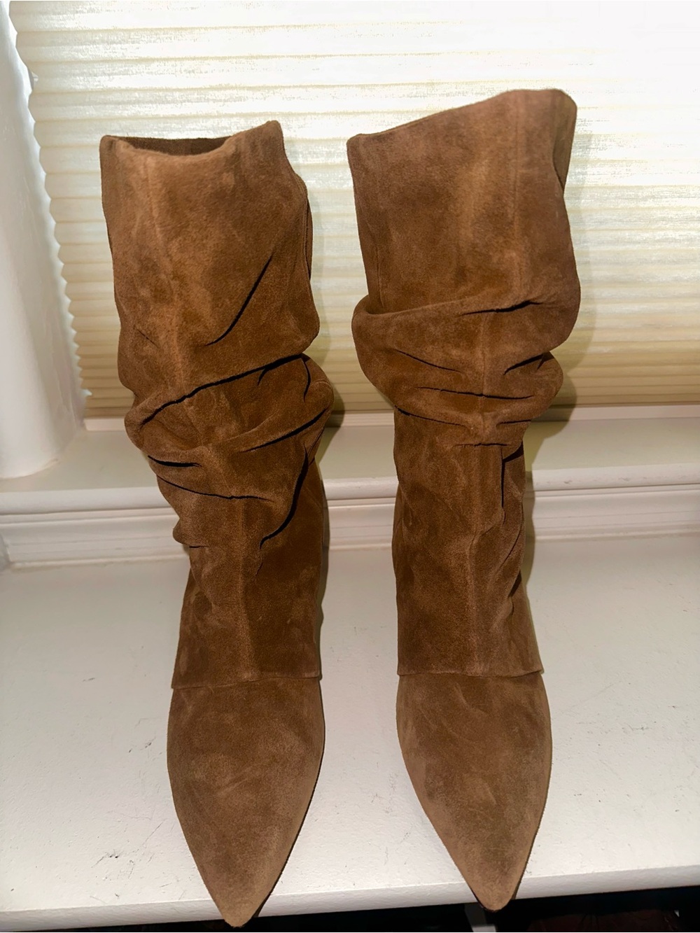 NWOT ASH Virgee Brown Suede Scrunch Foldover Pointed Toe Boots Size 39